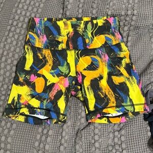 Multicolored limited edition Lululemon Wunder Train biker shorts